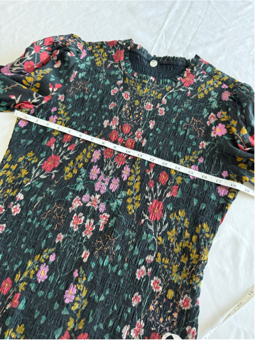 Women's Margaret O'Leary Floral Long Sleeve Smocked Dress, Size L, Black/Pink - Picture 8 of 10
